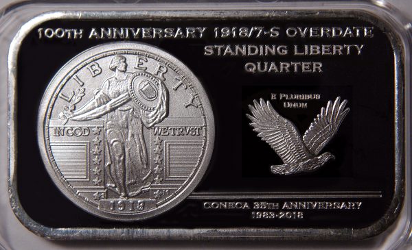 1oz Silver Bar 1918/7-S Overdate Standing Liberty Quarter